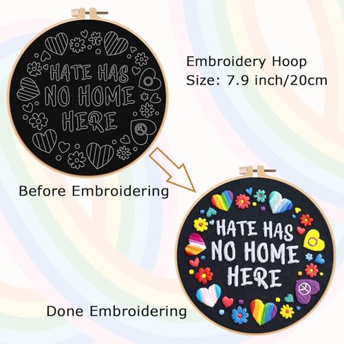 Image of Nuberlic Embroidery Kit for Beginners - LGBT Love Pattern Adults Starter Cross Stitch Kit DIY Needlepoint with Hoop, Pre-Printed Fabric, Threads & Step-by-Step Guide