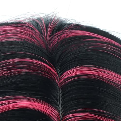 Image of PATTNIUM Girls Black and Hot Pink Short Curly Wavy Wigs Kids Black Side Part Shoulder Length Heat Resistant Synthetic Wig Halloween Cosplay Costume Party Daily Wigs