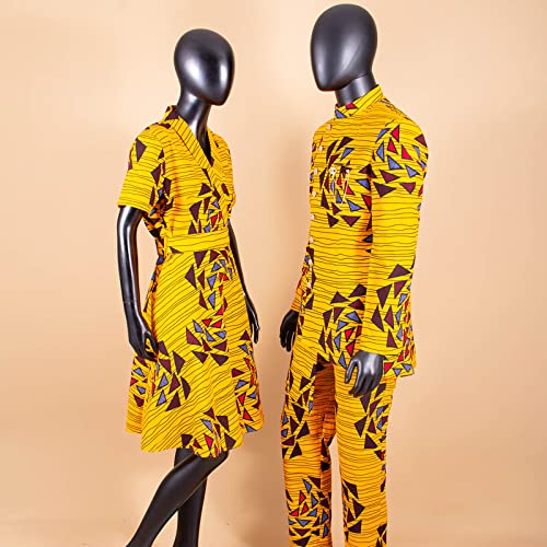 African Clothes for Couples Men Single Breasted Fit Jackets Matching Bazin Riche Dashiki Print Dresses Trench Coats3