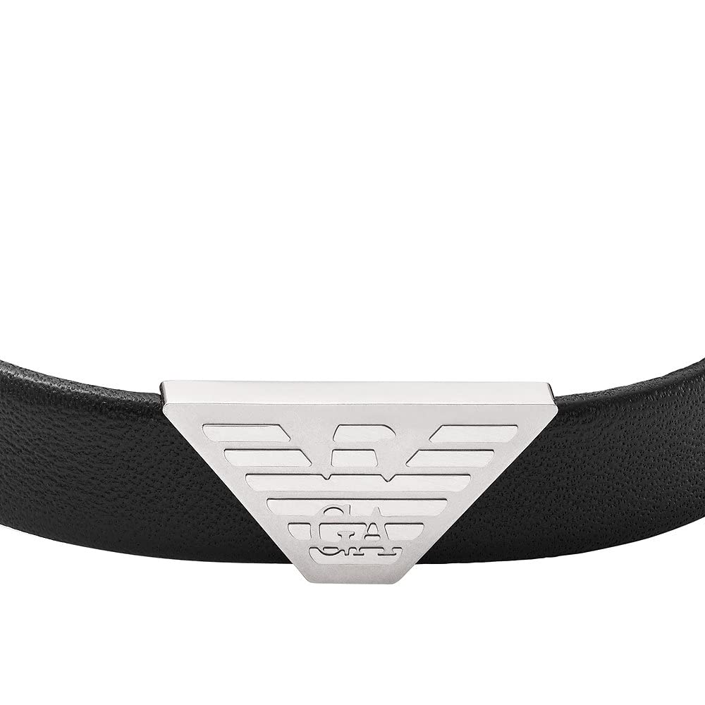 EMPORIO ARMANI Herrenarmband Logoplakette Leder schwarz, EGS2985040