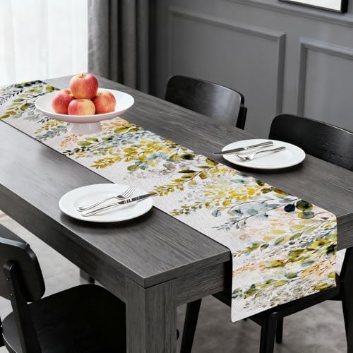 Image of Nuxovilar Watercolor Leaves Table Runner Flax 13x72 in
