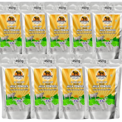 Image of Adityabh A2 Cow Skimmed Milk Powder 450g (Pack of 9) | Clean & Natural | No Added Sugar | No Preservatives | Nutrient-Rich Dairy Powder | Ideal for Tea, Coffee & Daily Kitchen Use