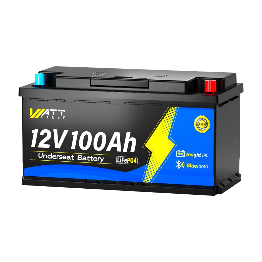 Wattcycle 12V 100Ah LiFePO4 H190 Akumulator Litowy Bluetooth, Wysokość 188 mm, Smart BMS 100A i Ochrona Zimowa, Do 15000 Cykli, Idealny Zamiennik Kwasowo-Ołowiowy Do Kamperów i Systemów Solarnych