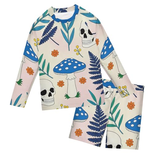 Traje de baño con protección UV y manga larga diseño hongo calavera para natación comoda