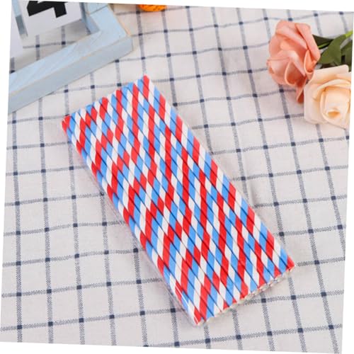 Pajillas desechables de papel biodegradables 150 pcs rayadas azul y rojo miniatura 3