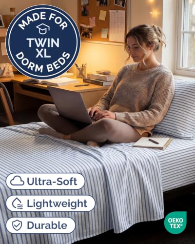 Image of Duvet Cover Twin /Twin XL - 2 Piece Set, College Dorm Room - Blue Stripes 2