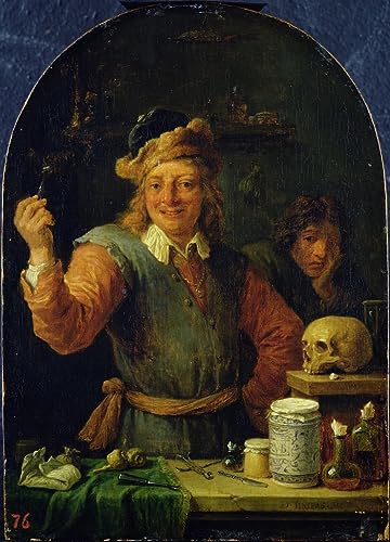 Pintura mural en lienzo SERENDIPITP de El dentista de David Teniers, acabado vintage premium
