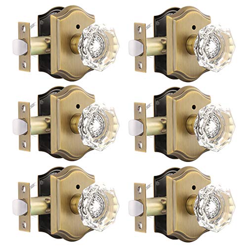 Privacy Door Locks Gobrico Crystal Knobs with Arched Antique Brass Finish,Interior Doorknobs with Lock for Bathroom Bedroom,Heavy Duty Door Handles,6 Pack Privacy Door Locks Gobrico Crystal Knobs with Arched Antique Brass Finish,Interior Doorknobs with Lock for Bathroom Bedroom,Heavy Duty Door Handles,6 Pack