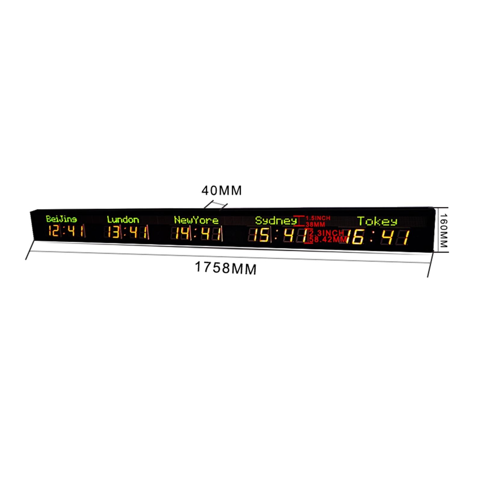 Countdown Timer, Orologio da parete a LED/orologio fuso orario dell'hotel/orologio mondiale delle 5 città, nome della città verde, ora rossa(GPS)