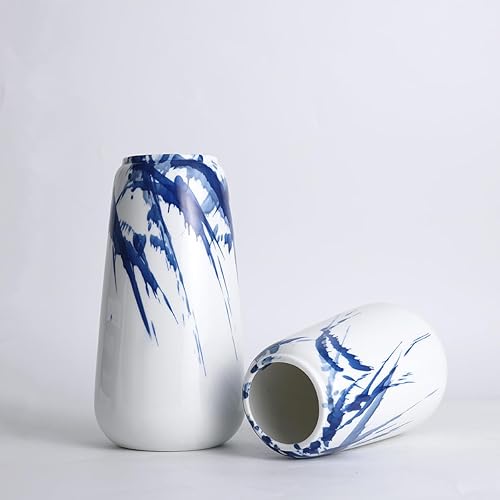 Miniatura 9 de Juego de 2 jarrones chinoiserie azules y blancos, juego de jarrones de cerámica blanca y azul, jarrones chinos, jarrones decorativos brillantes