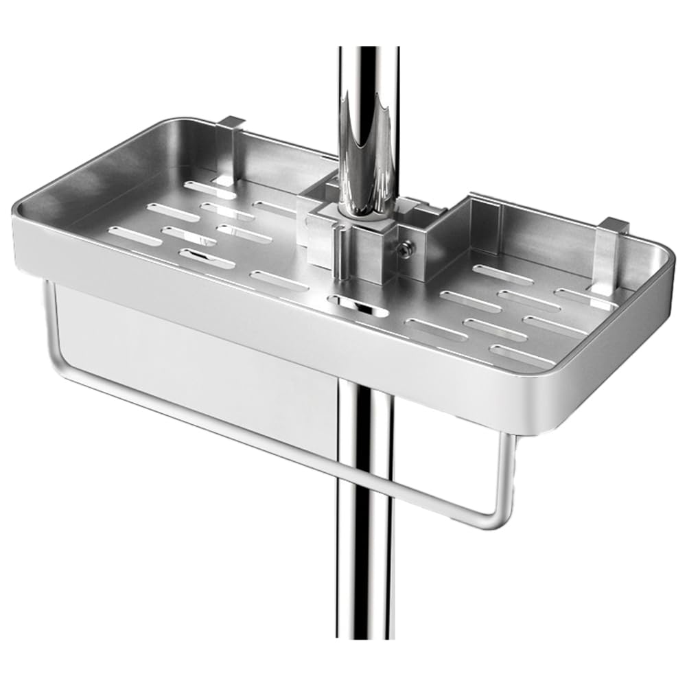 Paaruter Silver Aluminum Shower Shelf With Towel Rack, No-Drill Bathroom Organizer, Shampoo And Shower Gel Storage Rack B