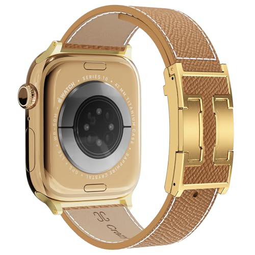 Leather Band Compatible with Apple Watch 49mm46mm45mm44mm42mm41mm 40mm38mm,Stylish Magnetic H Buckle...