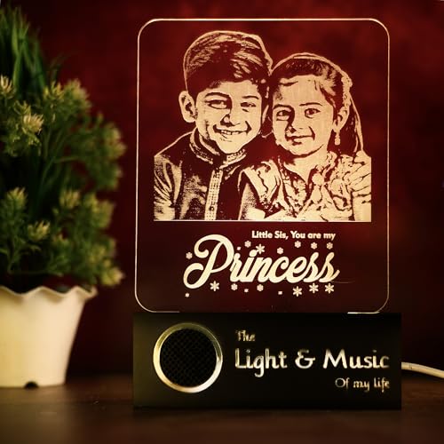 Image of ZOCI VOCI Rakshabandhan Gift for Sister, Cousin Or Sibling Acrylic Personalized Engraved LED Photo Lamp - | Unique Rakhi Gift for Brother (Princess Photo Lamp, Lamp + BT Speaker)