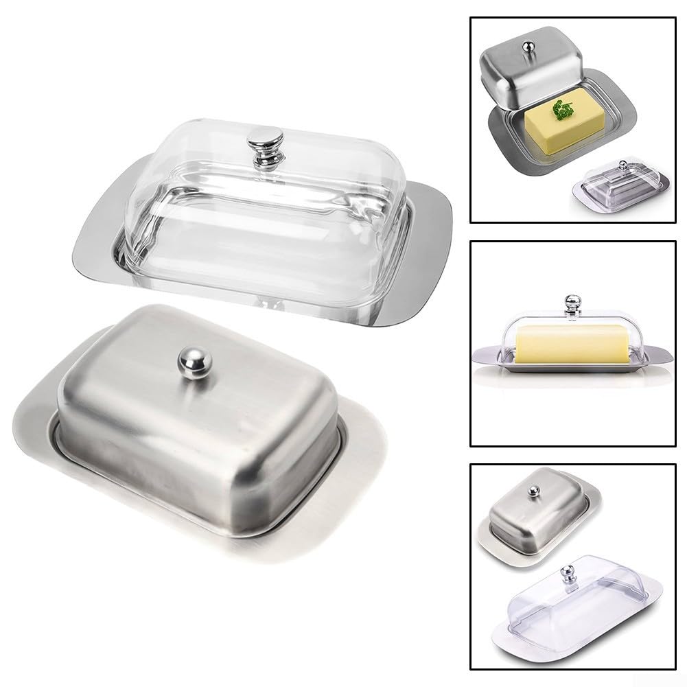 Burriera in Acciaio Inox, Portaburro con Coltello da Burro, Porta Burro, Contenitore Per Burro, Porta Burro Frigorifero(18.5 x 12.2 x 6.8 cm