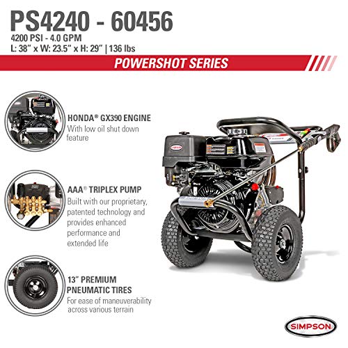 SIMPSON Cleaning PS4240 4200 PSI at 4.0 GPM Gas Pressure Washer Powered by HONDA GX270
