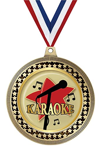 2.75" Karaoke Award Medals, Gold Vega Karaoke Team Trophy Awards Includes Free Neck Ribbon 100 Pack