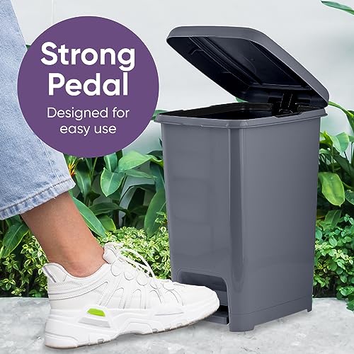 Image of Superio Slim Trash Can with Foot Pedal - 6.5 Gallon Step-On Trash Can with Lid, Medium Plastic Garbage Can, Trashcan for Bathroom, Kitchen, Office, Bedroom, Dorm, Patio - Onyx Grey, 2