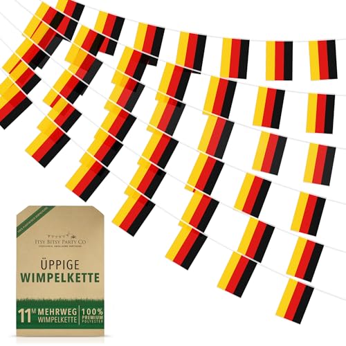 Premium Wiederverwendbare Deutschland Wimpelkette - 42 Flaggen WM Deko 2026 Deutschland Fanartikel/Fussball WM 2026 Fanartikel Aus dem TV bekannt 100% Premium-Polyester (11m 42 Fahnen)