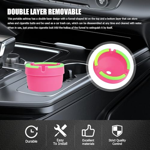Image of Glow in The Dark Ashtray, Car Ashtray, Cigarette Self-Extinguishing Car Cup Holder Ashtrays with Lid, Universal Portable Mini Vehicle Cigarette Trash Can Auto Accessories for Cars (Pink)