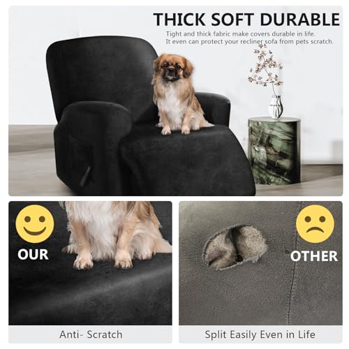 Image of ANARACHON Leather Look Recliner Chair Covers Stay in Place 4-Piece Recliner Slipcovers for Reclining Chair Furniture Protector Spandex Fabric Washable (X-Large, Black)