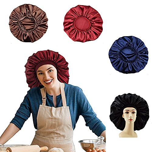1pcs Women's Large Polyester Sleep Cap for Hair Elastic Sleep Bonnet Hair Styling Hat Night Cap (Wine)