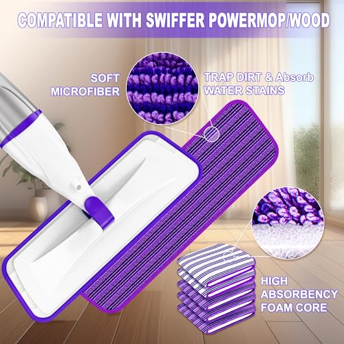 Spray Mop for Hardwood Floor Cleaning: EXEGO Wet Mops with 5 Microfiber Refillable Pads for Swiffer Powermop - Mopping Tools with Sprayer for Tile Wood Laminate Vinyl Marble - Image 3