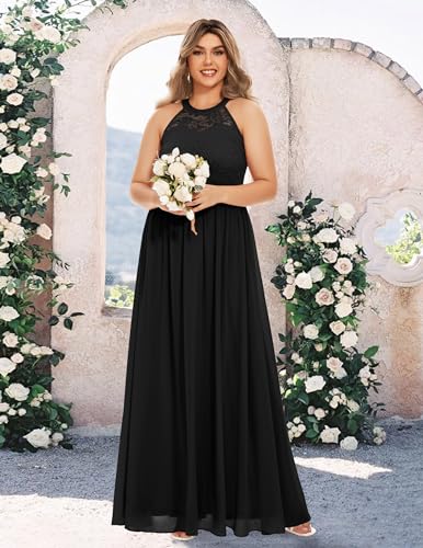 Wedtrend Women's Formal Dress, Halter Long Prom Dress Floral Lace Bridesmaid Dresses4