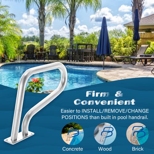 YOLENY Pool Handrail, 30\"X22\" 3-Bend Pool Stair Rail 1PC, 440lbs Load Capacity 304 Stainless Steel Pool Railing for Inground Swimming Pool with Blue Nylon Grip Cover, Quick Mount - Thumbnail 6