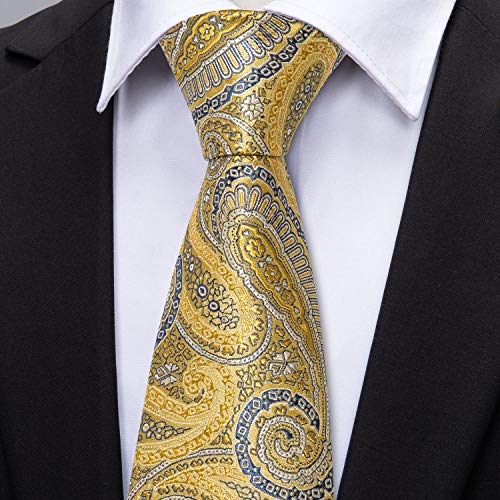 Image of Barry.Wang Men Ties Paisley Woven Silk Necktie Set with Pocket Suqare Cufflinks Formal