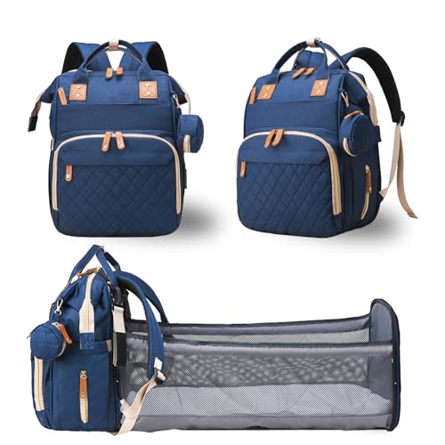Image of Lamroro Diaper Bag with Changing Station, Waterproof 3 in 1 Baby Diaper Backpack with Foldable Changing Pad, Large Travel Back Pack for Baby Girl Boy, Baby essentials, Blue