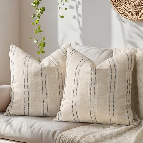 Tone Link. Lot de 2 housses de coussin décoratives texturées de style rustique pour canapé et salon (housse uniquement) – 50,8 x 50,8 cm, beige avec...