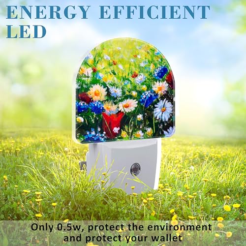 Image of Field Flowers Oil Painting Night Light Plug into Wall with Dusk to Dawn Sensor Cute Nightlight for Kid Girls Boys Women Men Room Decor, Hallway, Kitchen, Bathroom, Nursery, Stairs