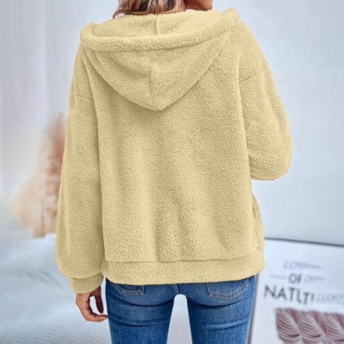 Women Fuzzy Fleece Hooded Zip Up Jacket Long Sleeve Coats with Pockets - image 8