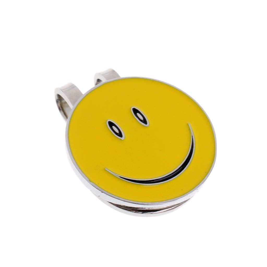 3 juegos de marcadores de pelota de golf con diseño de cara sonriente con clip magnético para gorra de golf (blanco + morado + amarillo)