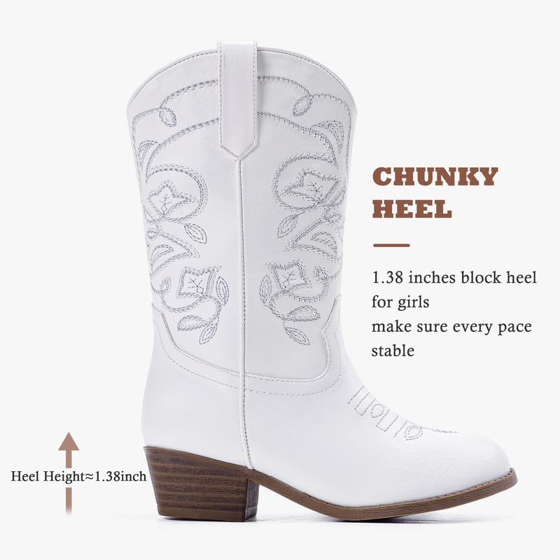 Cowgirl Boots for Girls Mid Calf Youth Girl Cowboy Western Boots Pointed Toe Embroidered for Horse Riding Country Party Toddler Little Big Kids - Image 5