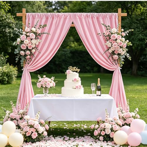 Image of SoarDream Pink Backdrop Curtains Polyester 2 Panels 5ft x 10ft Photography Backdrop Drapes Wedding Party Baby Shower Birthday Decorations