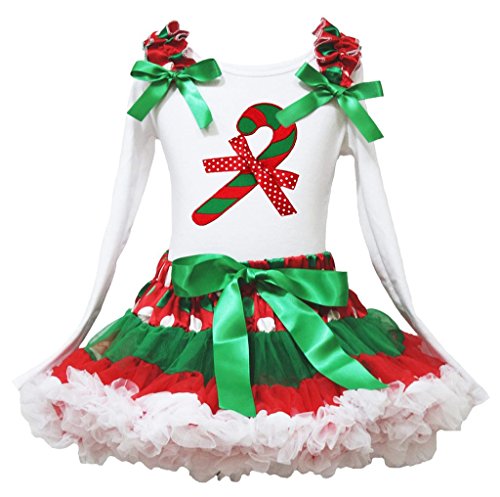 Robe de Noël candy bâton chemise manches longues coton vert jupe pois fille