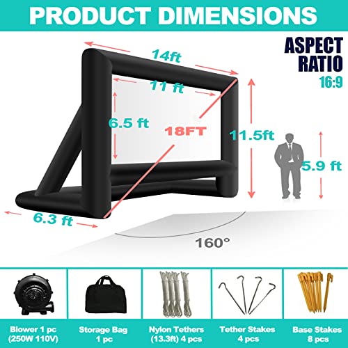 GYUEM 18 feet Inflatable Outdoor Projector Movie Screen - Package with Rope, Blower, Tent Stakes - Portable, Great for Outdoor and Indoor Party Watch Movies by GYUEM - Image 5