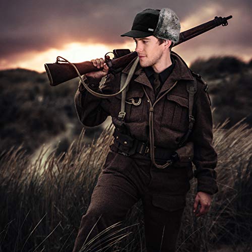 Jeff & Aimy Mens Winter Baseball Army Cap Trapper Warm Lined Military Hunting Hat Women Faux Fur Ear Flaps Muffs Ski Cold Weather Elmer Fudd Black 58-60Cm #TOP6