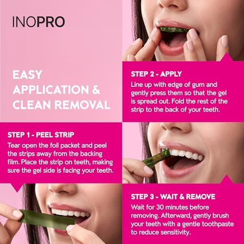 InoPro Teeth Whitening Strips 14 Treatments Kit - Enamel Safe Teeth Whitener, Peroxide-Free, Green White Strips for Teeth Whitening with Arbutin, Coconut Oil, Deep Stains Removal (28 Strips) — view 6