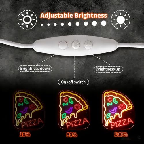 Image of Pizza Neon Sign, Dimmable LED Pizza Wall Light Decor, 17x13 inch