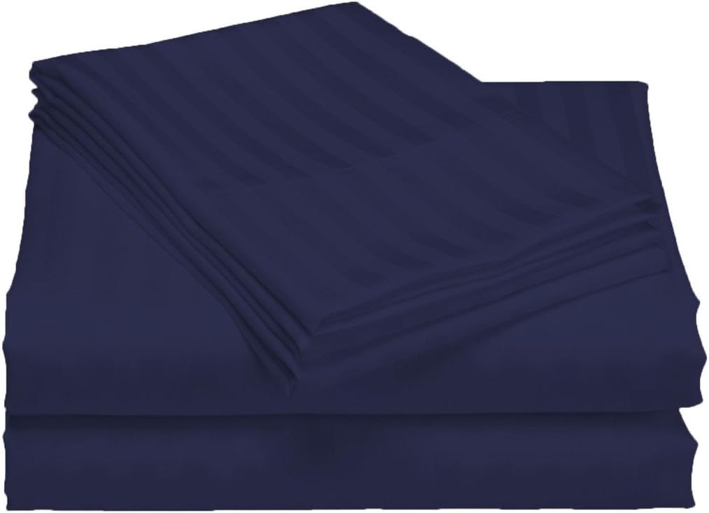 Scala Bedding 500 Thread Count Egyptian Cotton Luxurious Striped Duvet Cover Queen Navy