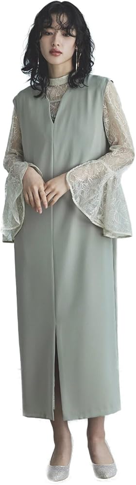 Amazon.co.jp: [niana] ベルスリーブスリットドレス パーティードレス