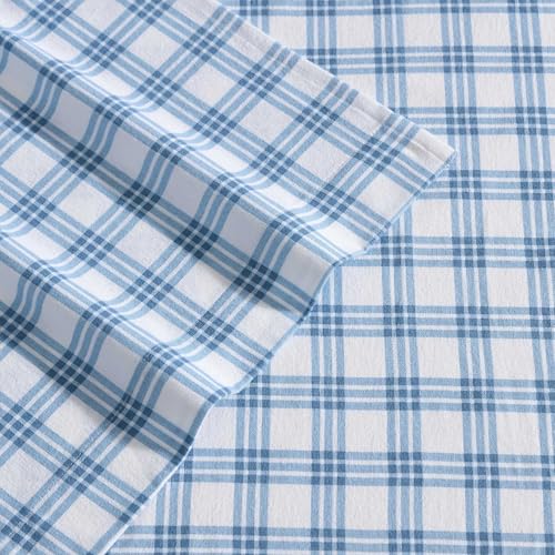 Image of Eddie Bauer - Full Bed Sheets, Cotton Flannel Bedding Set with Matching Pillowcases, Brushed for Extra Softness, Deep Pocket, Oeko-Tex Certified (Arrowhead Tartan Blue)