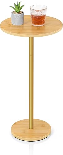 Vrisa Mesa auxiliar pequeña para espacios pequeños, mesa auxiliar redonda con pedestal, mesa auxiliar moderna de Martini para sala de estar,