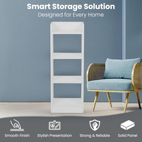 Image of YESMOM YOVA Interior 3 Layer Engineered Wood Multipurpose Rack Bookshelf Storage Organizer Stand Modern White Bookshelf Storage for Home Organization. (White)