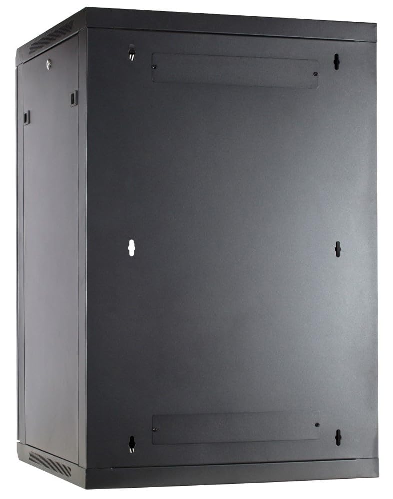 19" Set: 18HE Armadio di rete per montaggio a parete – Ripiano – Ciabatta SPD 8 prese – Staffa per cavi – Pannello patch Cat6 UTP