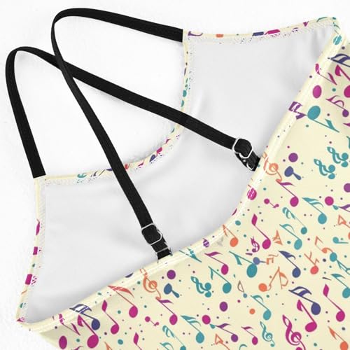 ALAZA Colorful Music Notes Yellow Girls Swimsuit Bathing Suit Beach Swimwear One Piece 3-10T4