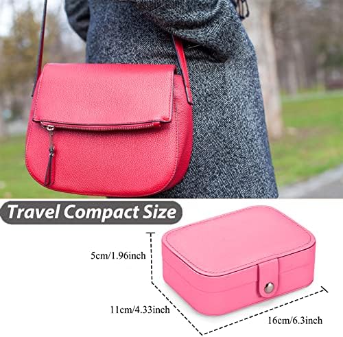 Josnown Jewellery Box Organiser - Small Travel Size, Soft Velvet Lining, Multi-compartment Jewelry Storage Case for Rings Earrings Necklace Bracelets, Jewelry Gift Box Girls Women, Red