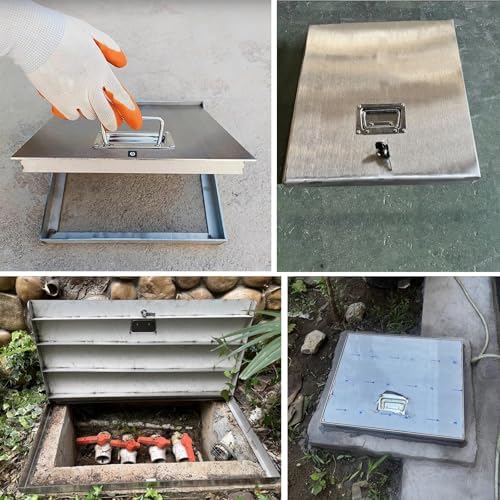 Lockable Stainless Steel Crawl Space Access Door - Decorative Manhole Cover for Backyard, Basement, & Pavement - Durable 16"x24" Water Well Cover, Secure & Stylish Solution